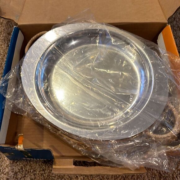 NWT Vintage Sizzling Platters Rattan Wood trays Set of 4 Steak‎ Grill plates - Picture 5 of 12